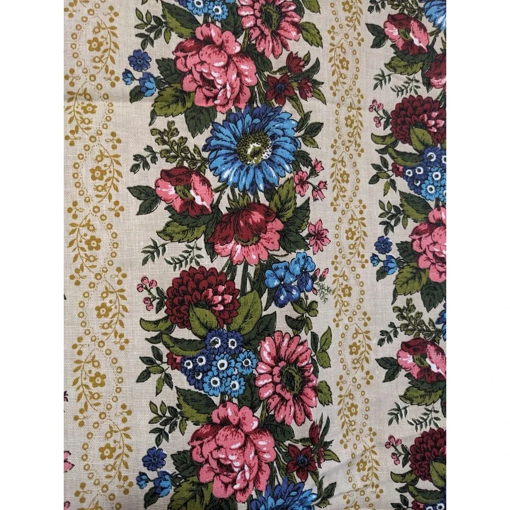 Vintage Mid-Century Floral Stripe Fabric Remnant 46